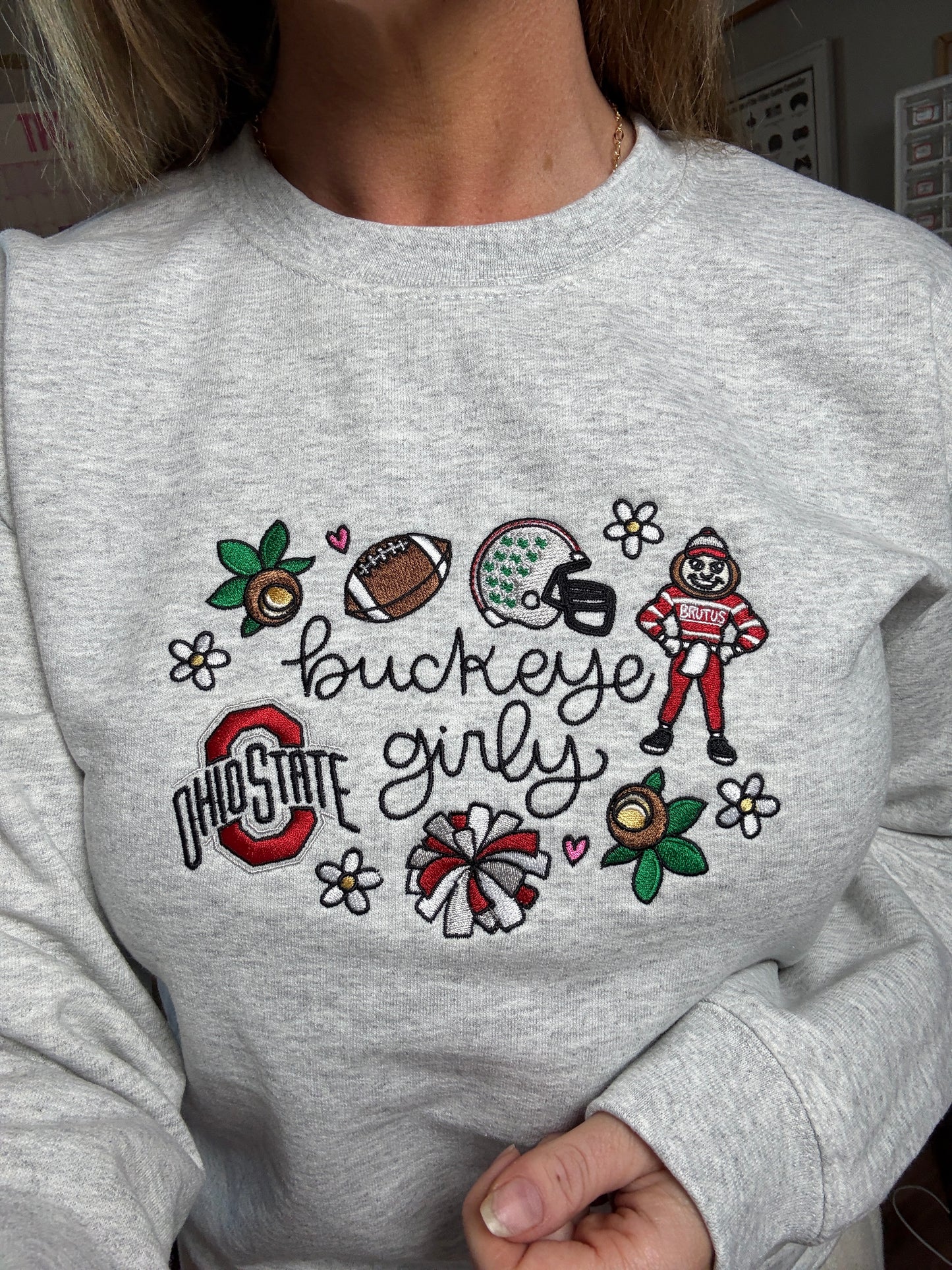 Ohio Girly Embroidered Crewneck by Sawdust and Cedar