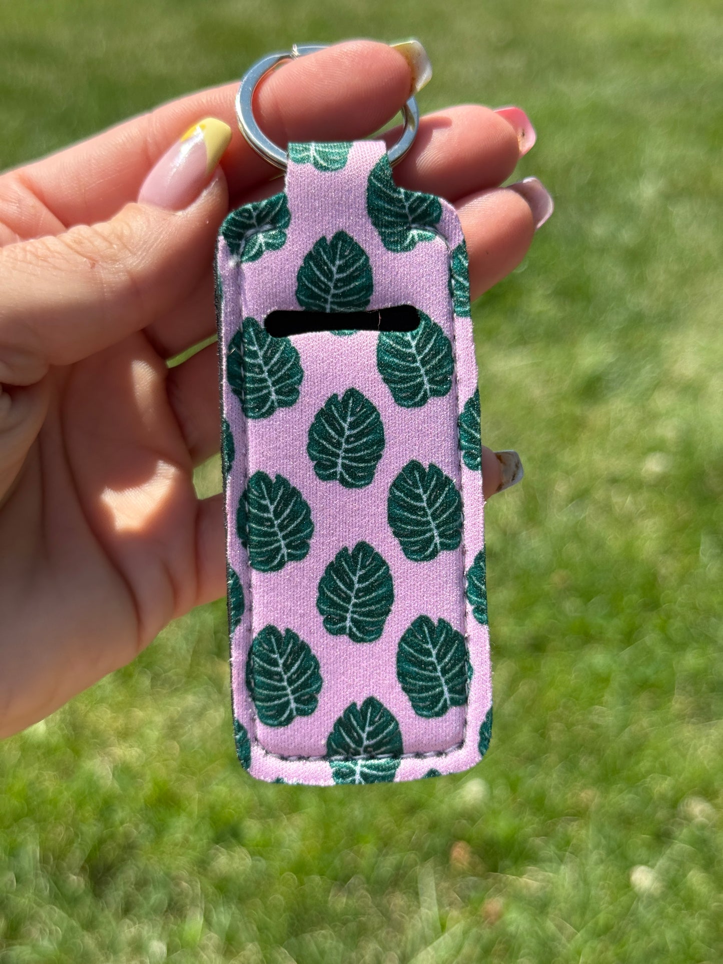 Monstera Leaf Chapstick Holder Keychain