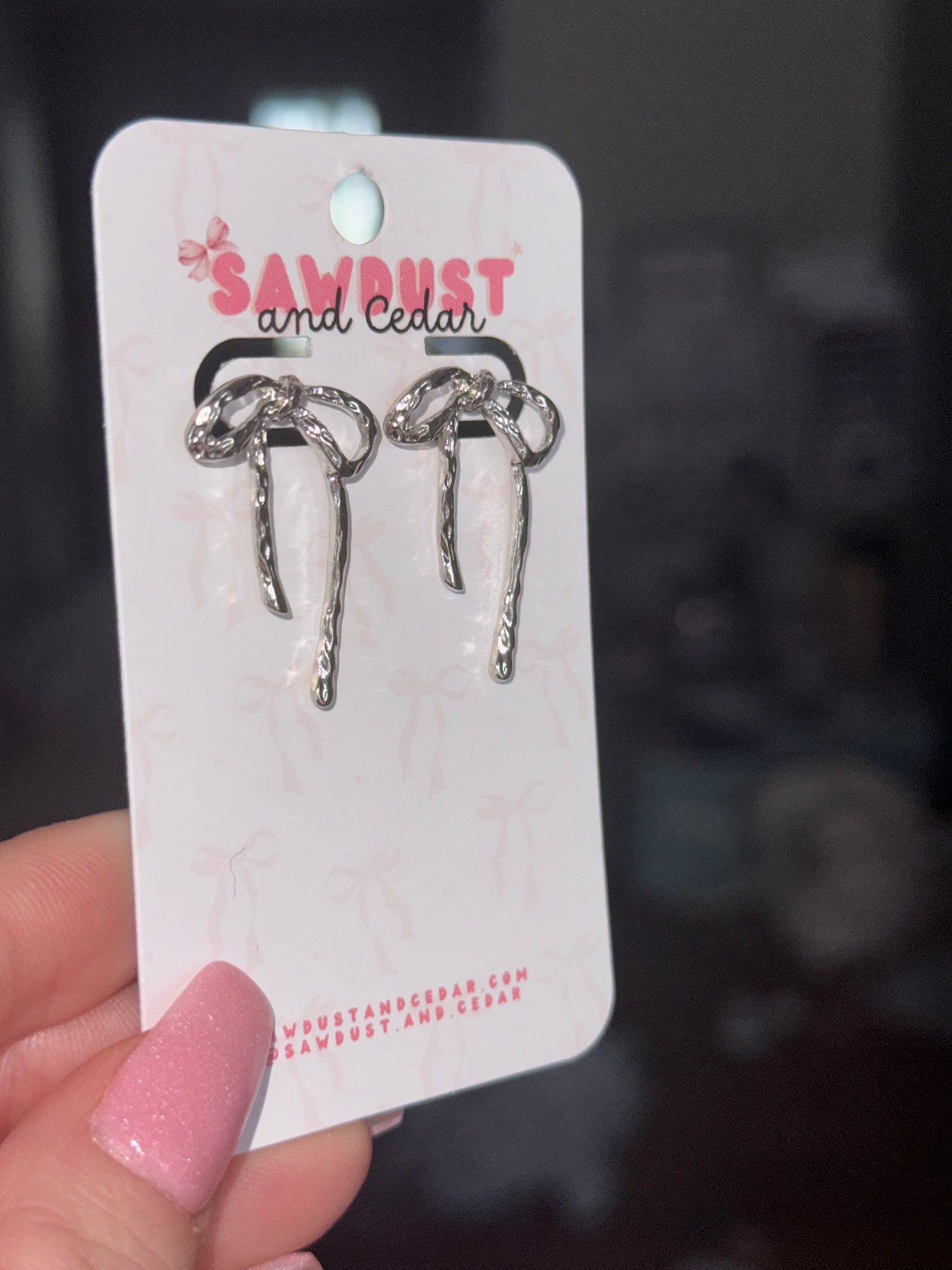 Silver Bow Stud Dangle Earrings