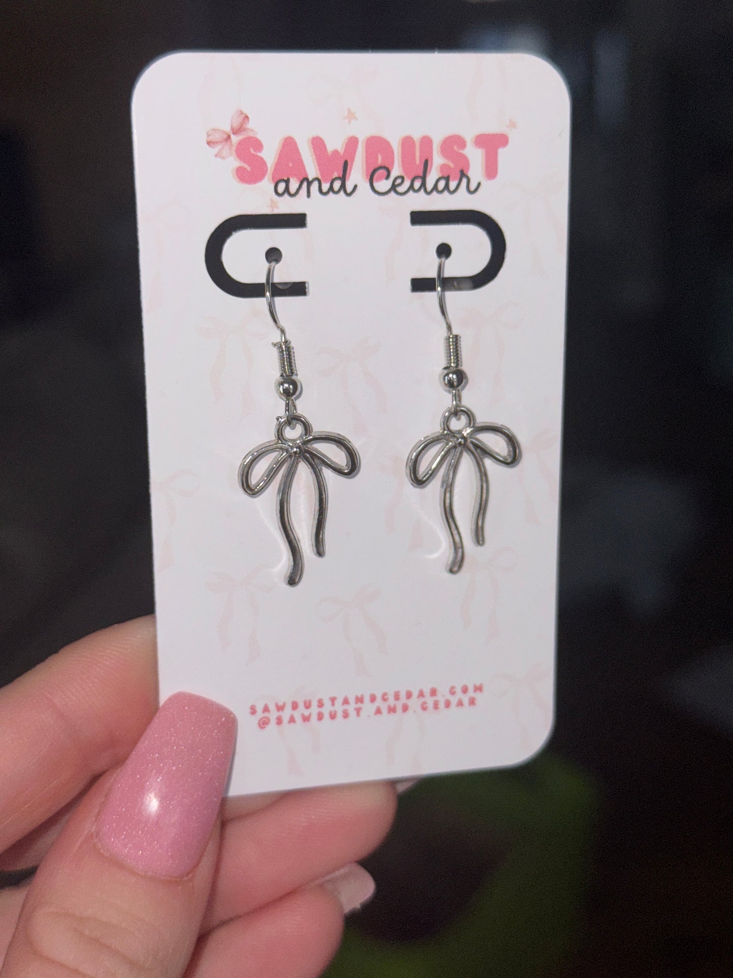 Petite Bow Silver Drop Earrings