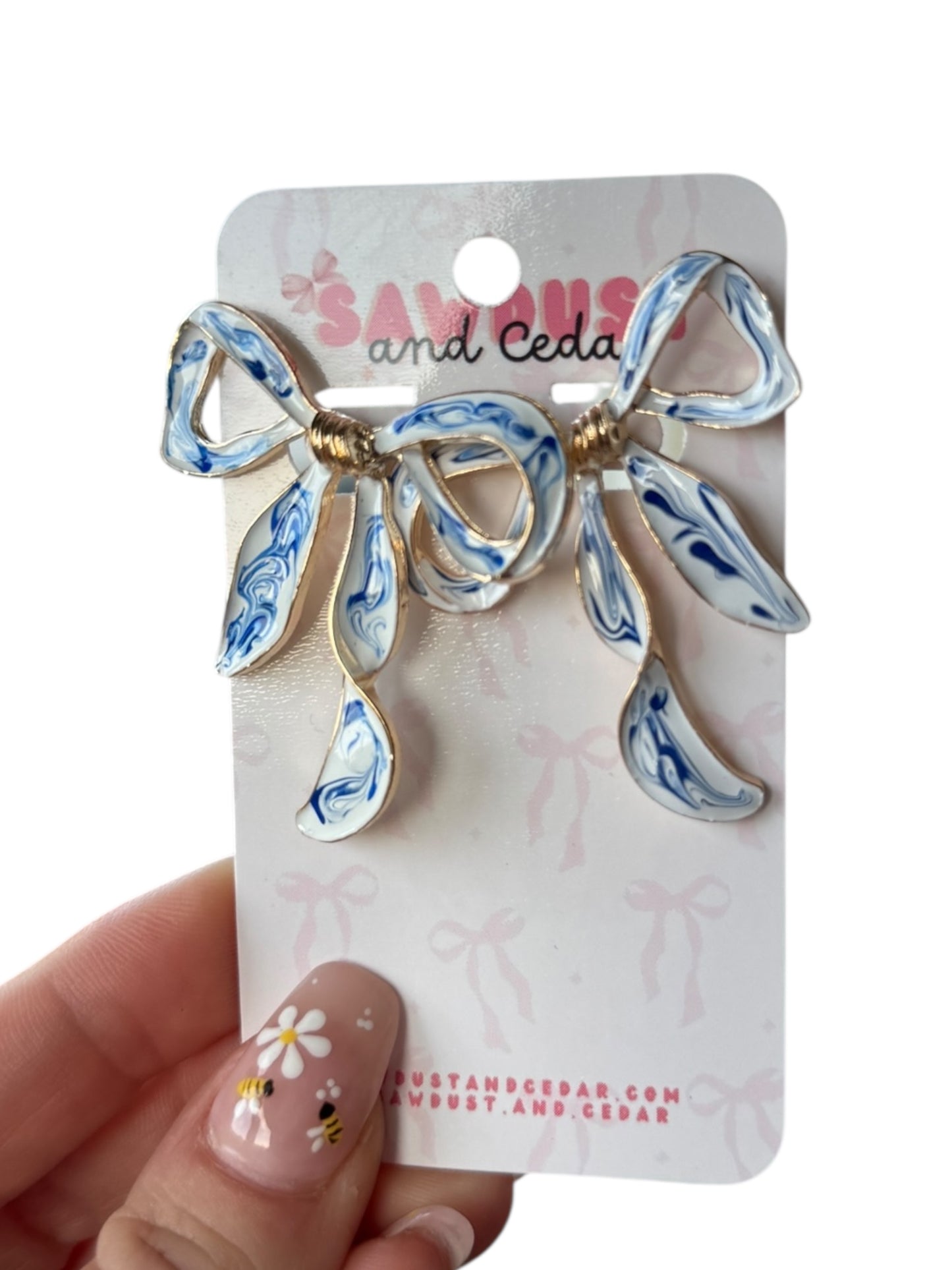 Blue Porcelain Bow Earrings