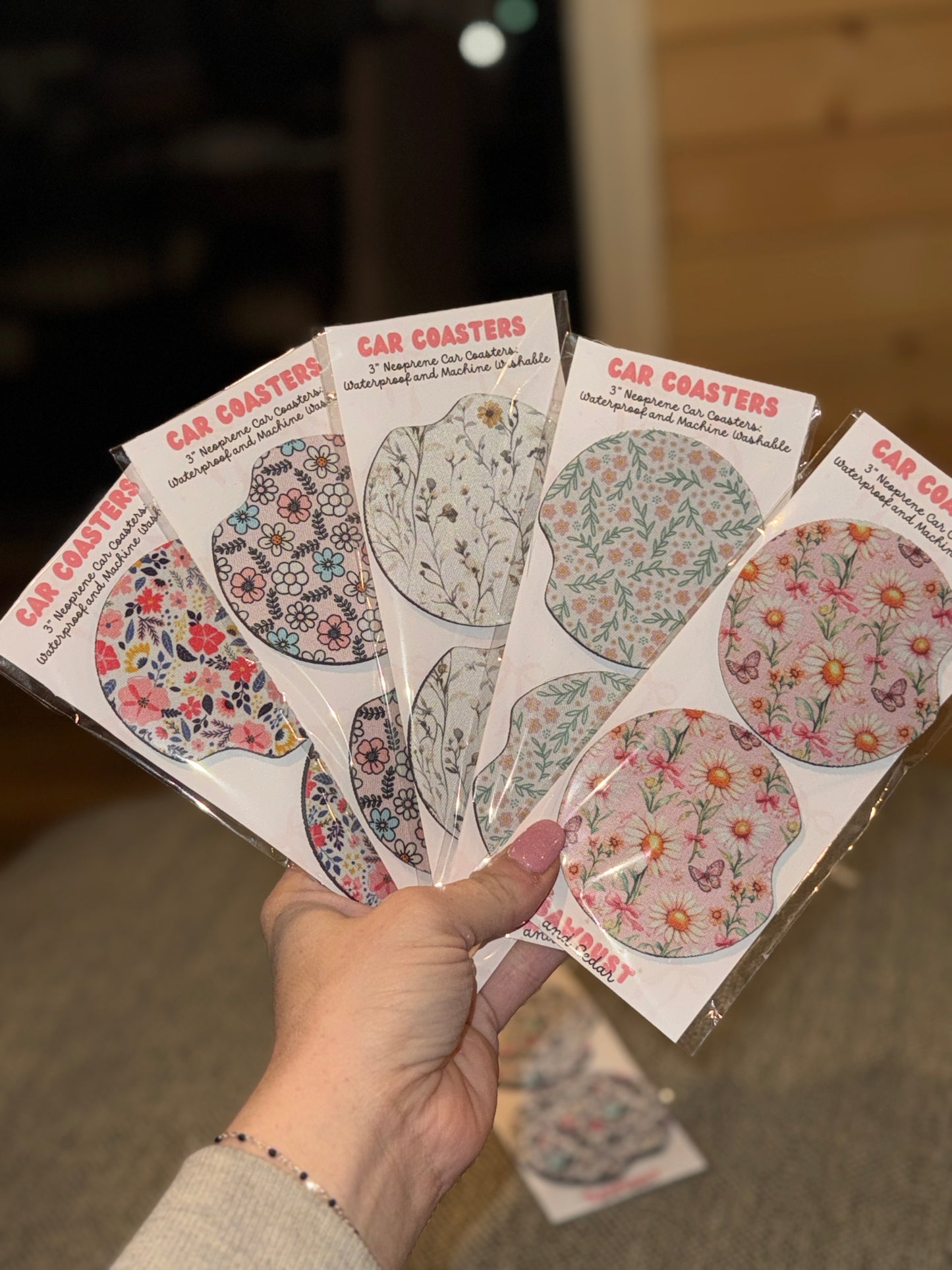 Rustic Wildflower Car Coasters