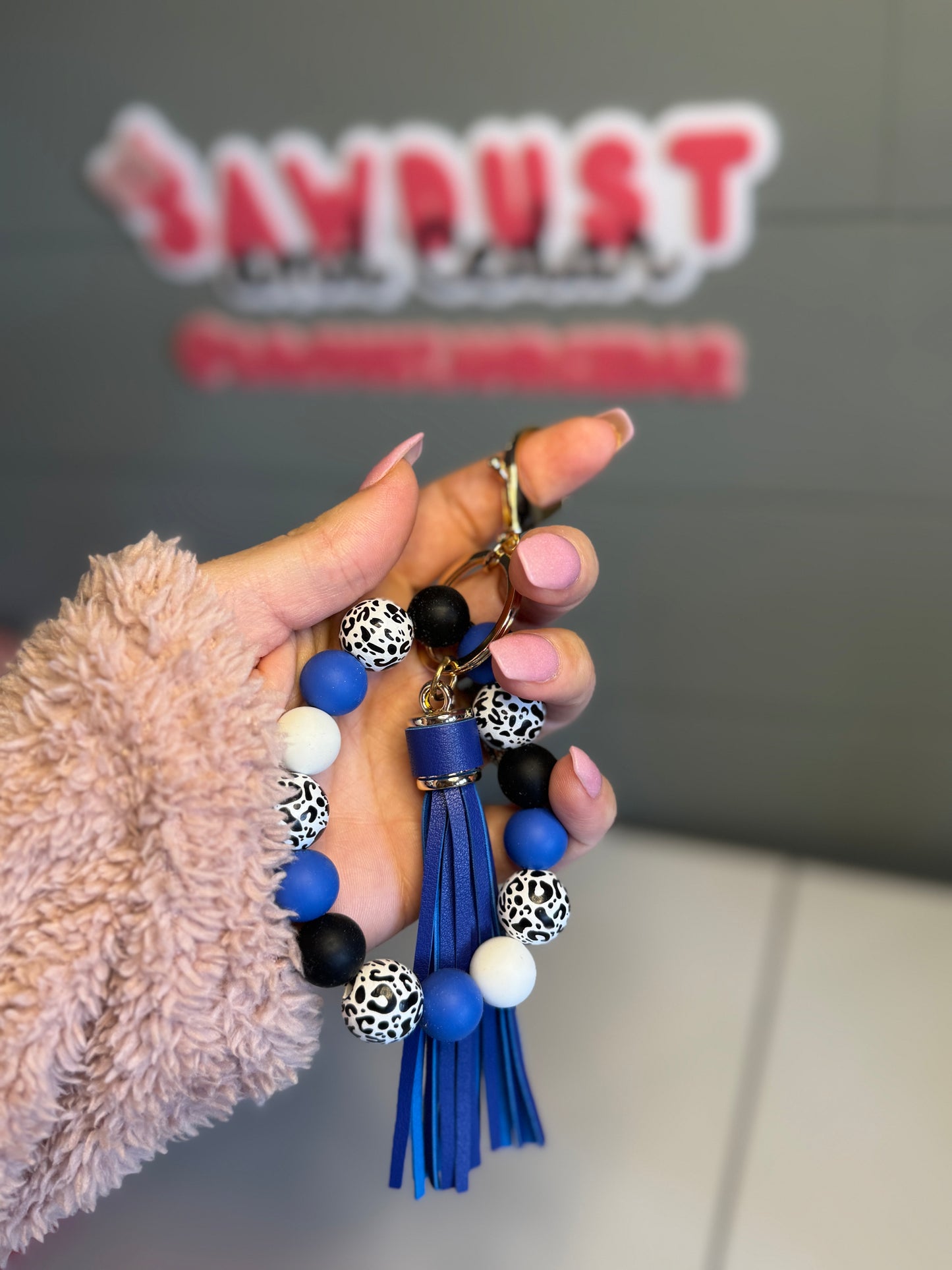 Royal Blue Leopard Wristlet