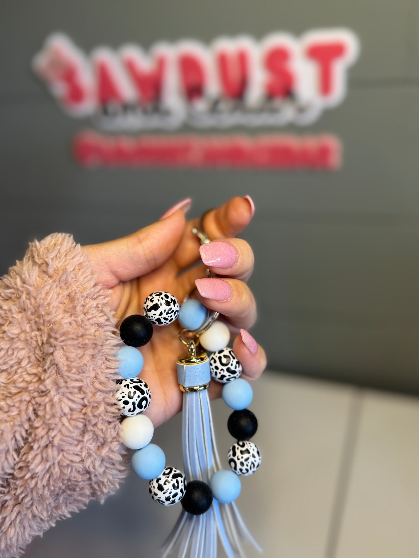 Baby Blue Leopard Wristlet