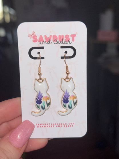 Spring Floral Cat Earrings