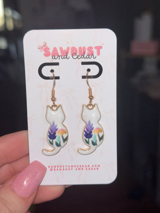 Spring Floral Cat Earrings