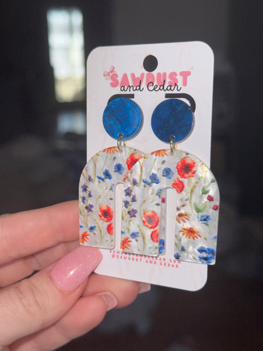 Blue Wildflower Arch Earrings