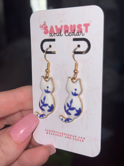 Blue China Cat Earrings