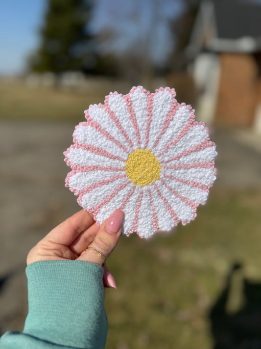 Daisy Mug Rug Coasters pink