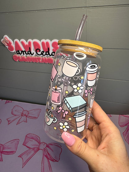 Cozy Book Girly Glass Cup