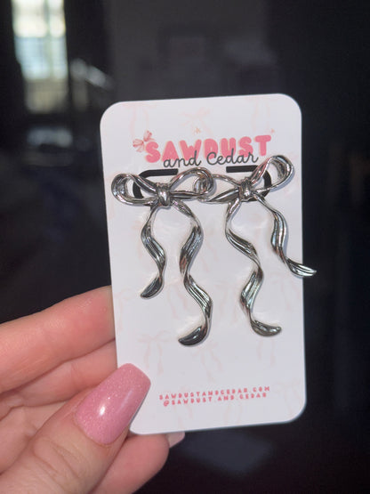 Silver Ribbon Twist Earrings