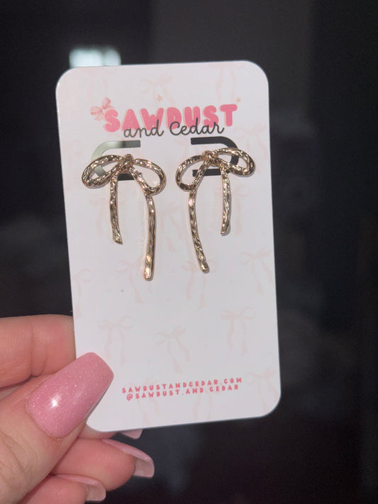 Golden Bow Stud Dangle Earrings