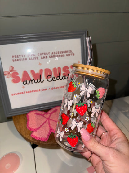 Berries and Bows Glass Cup