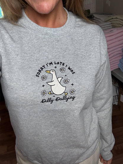 Dilly Dallying Goose Embroidered Crewneck by Sawdust and Cedar
