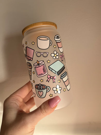 Cozy Book Girly Glass Cup