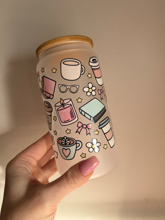 Cozy Book Girly Glass Cup