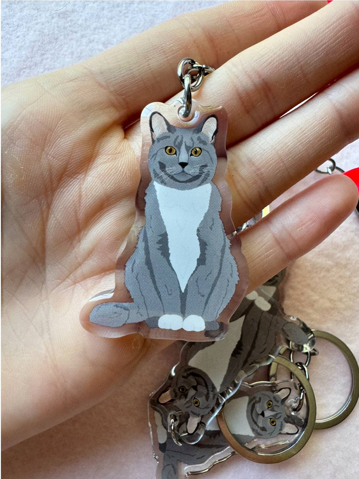 Gray Tuxedo Cat Keychain