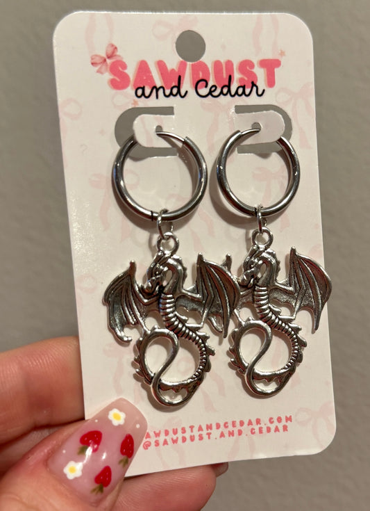 Silver Dragon Hoops Earrings
