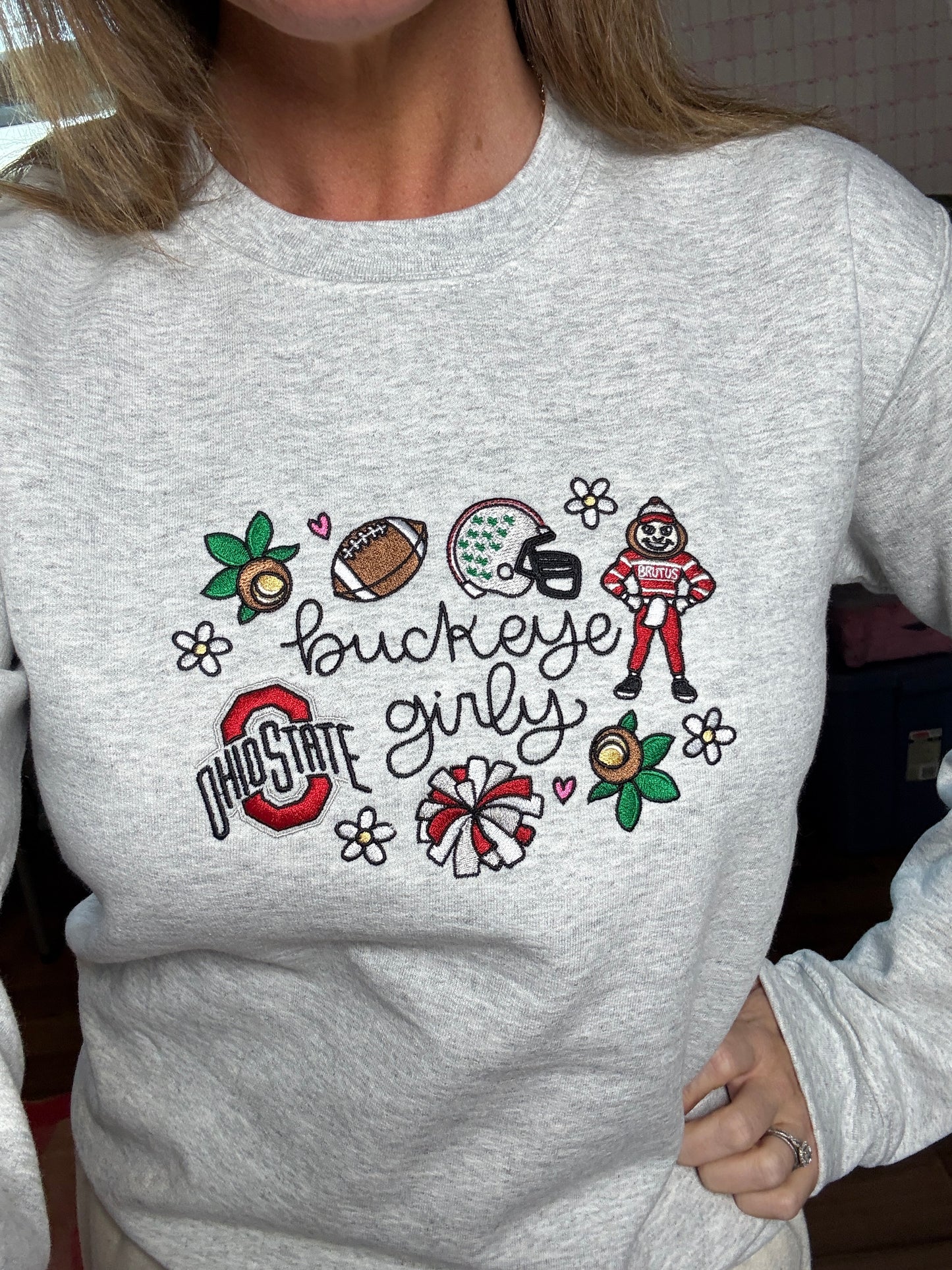 Ohio Girly Embroidered Crewneck by Sawdust and Cedar