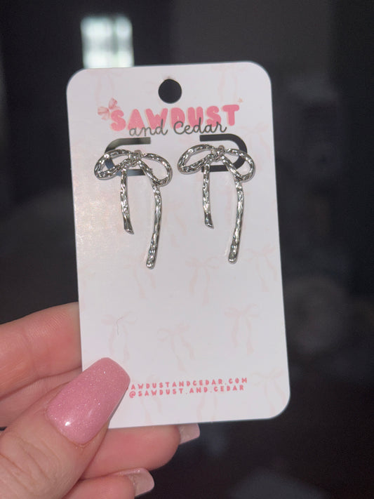Silver Bow Stud Dangle Earrings