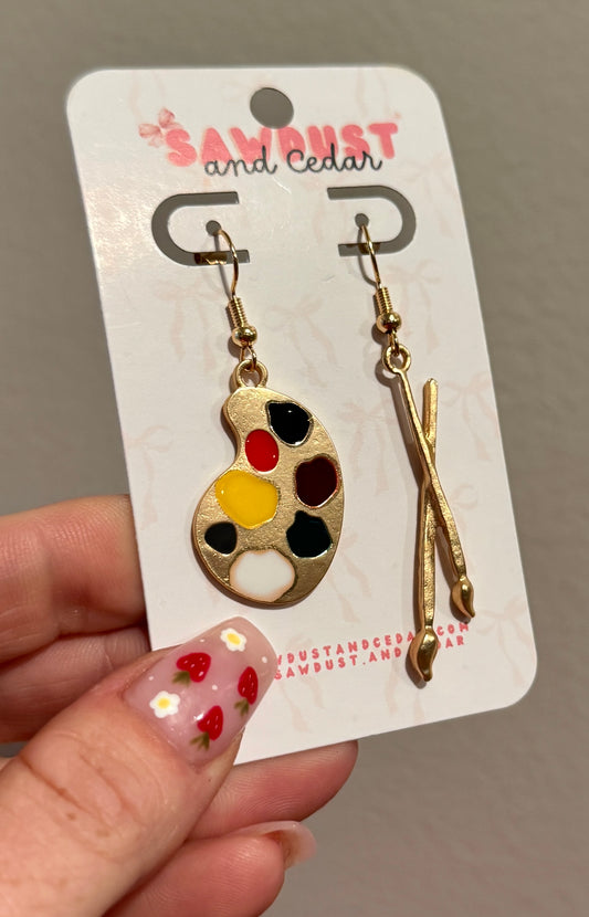 Paint Palette & Brushes Earrings