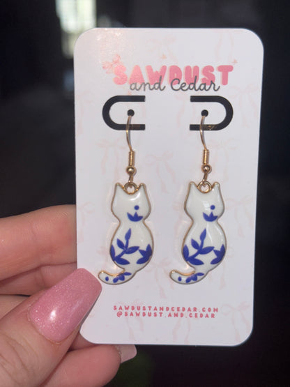 Blue China Cat Earrings