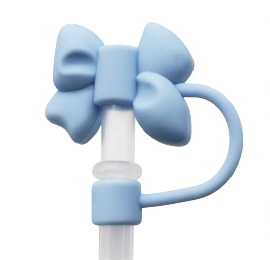 Blue Bow Straw Topper