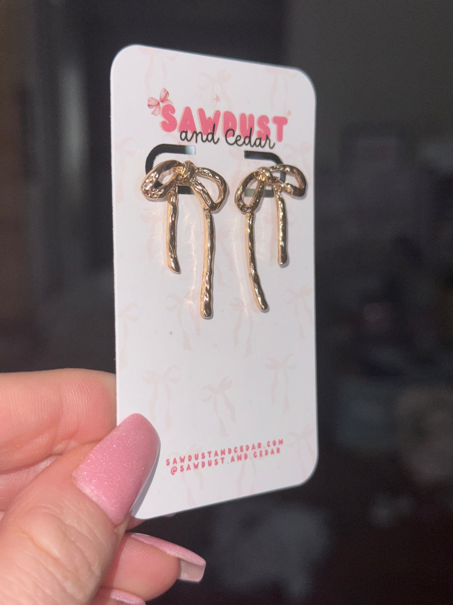 Golden Bow Stud Dangle Earrings