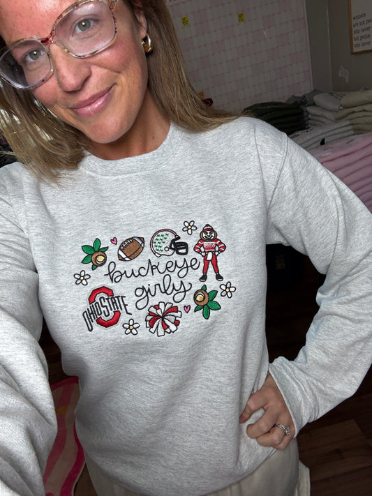 Ohio Girly Embroidered Crewneck by Sawdust and Cedar