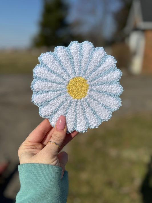 Daisy Mug Rug Coaster blue