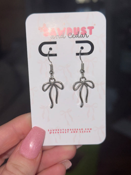 Petite Bow Silver Drop Earrings