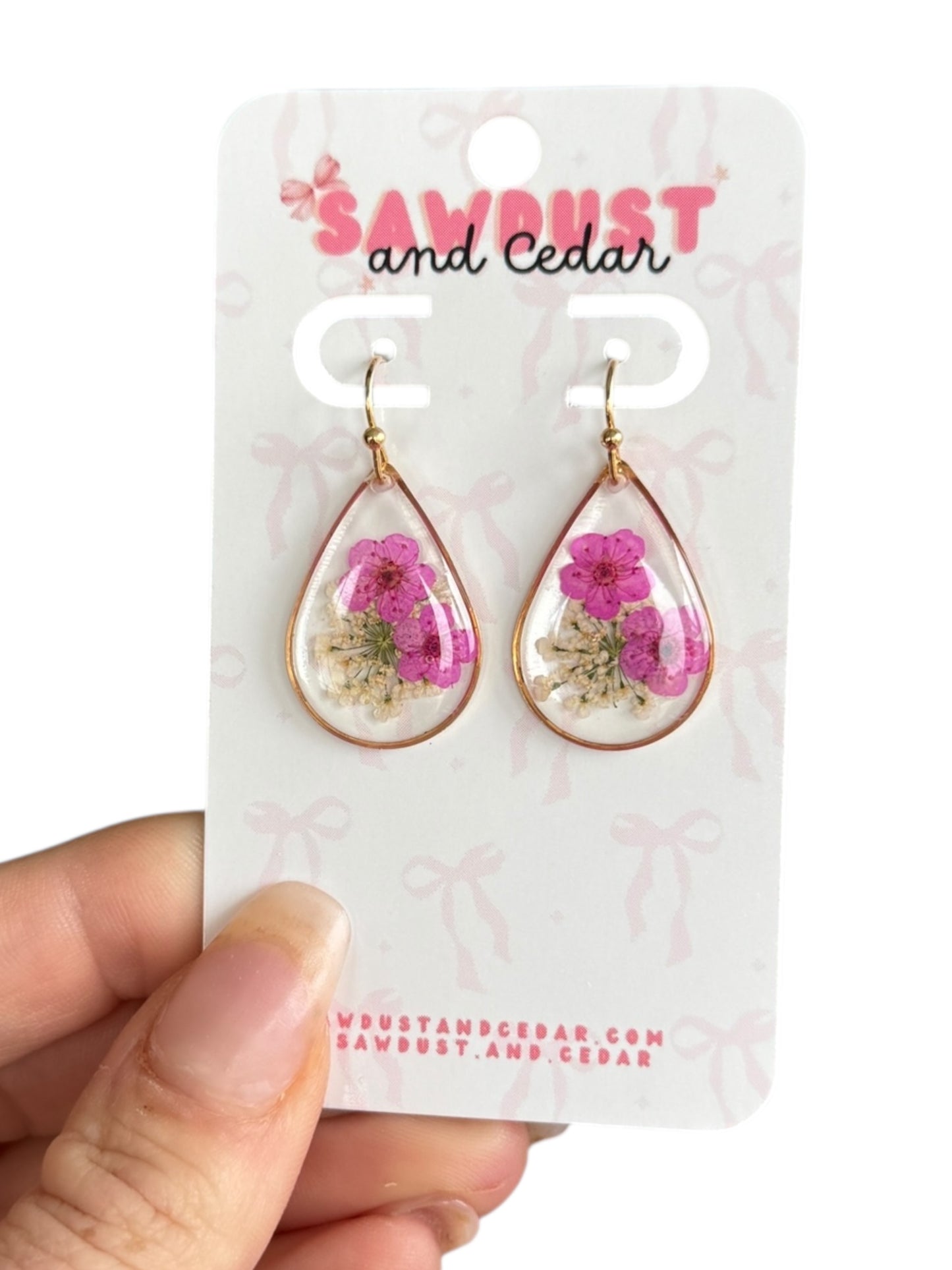 Pink Flower Drop Earrings