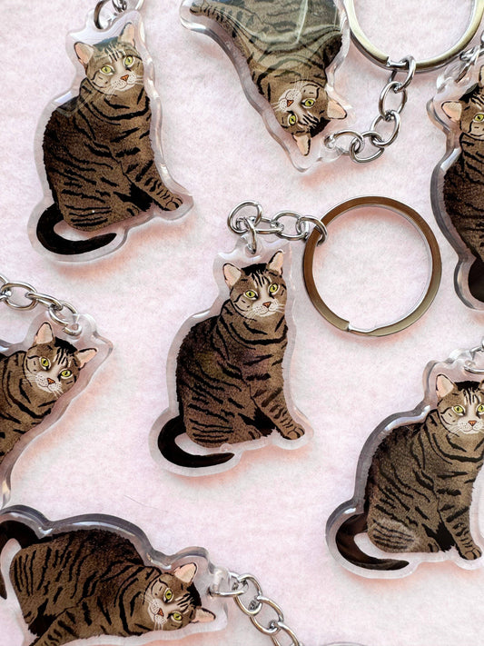 Domestic Shorthair, Tabby (brown) Keychain