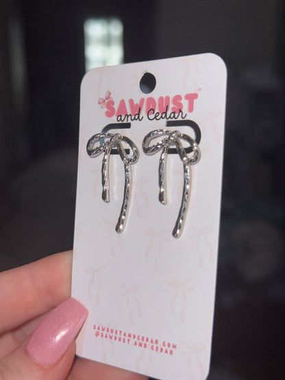 Silver Bow Stud Dangle Earrings