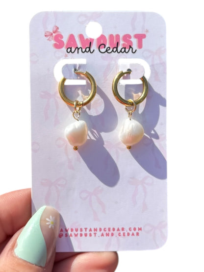Golden Pearl Hoops