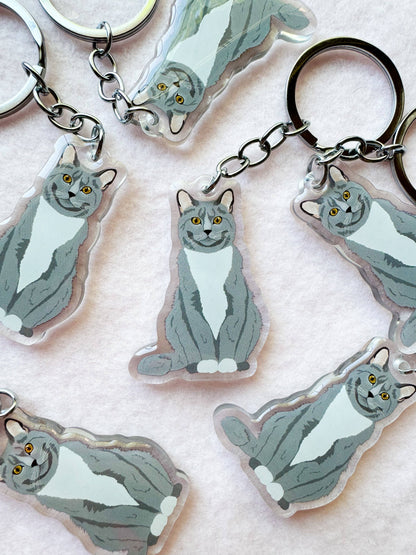 Gray Tuxedo Cat Keychain