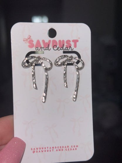 Silver Bow Stud Dangle Earrings