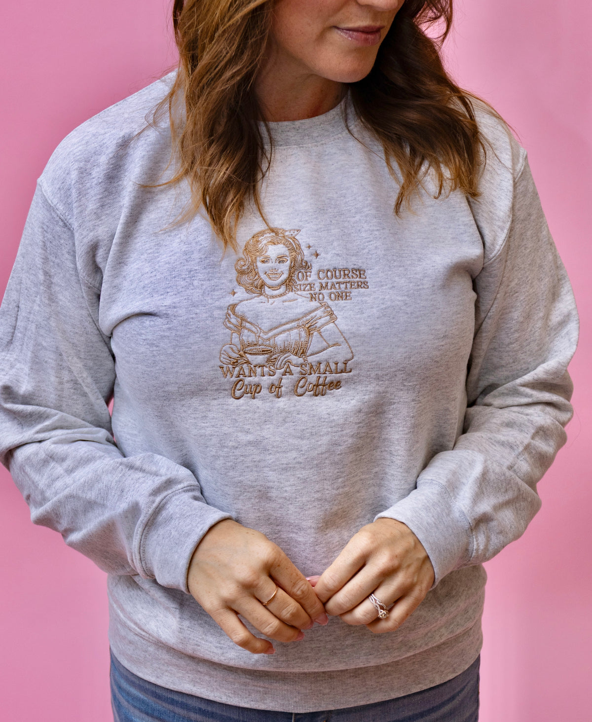 Coffee Size Matters Embroidered Crewneck