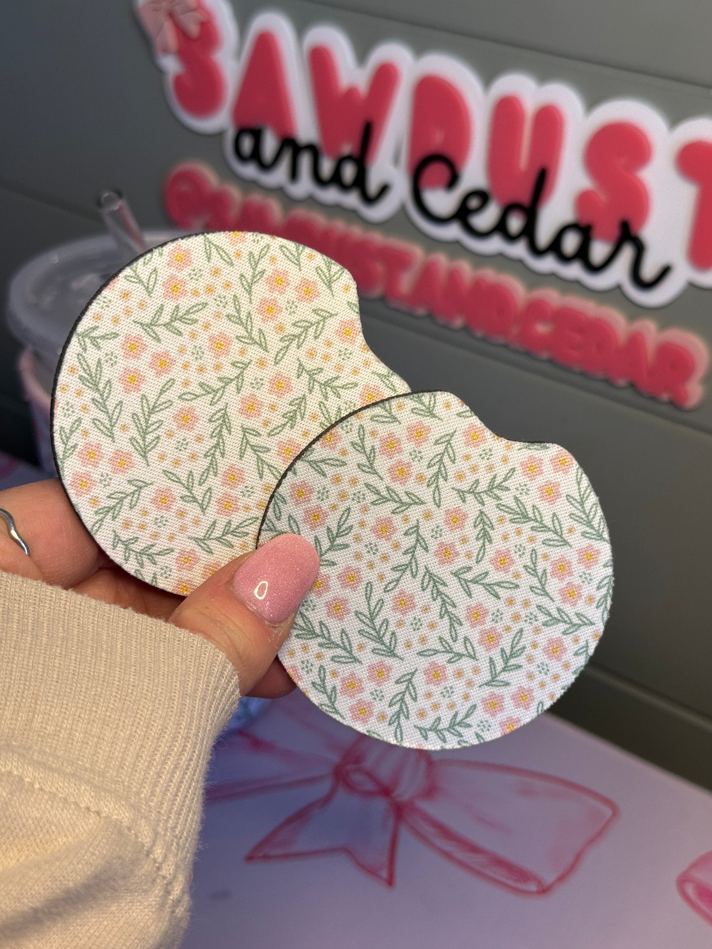 Blush Blossoms Car Coasters