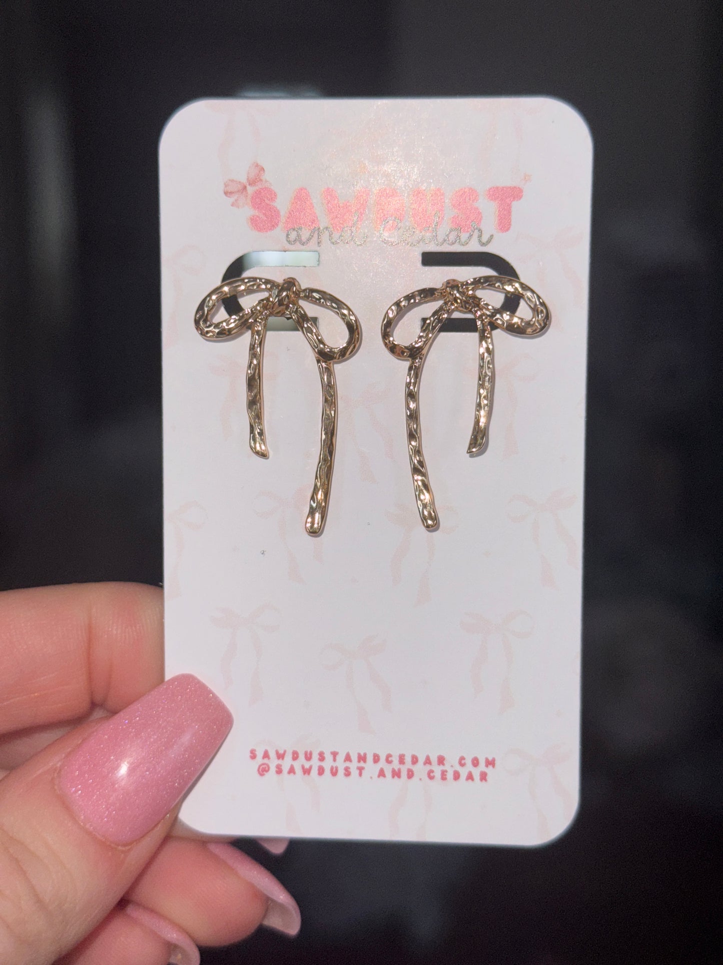 Golden Bow Stud Dangle Earrings