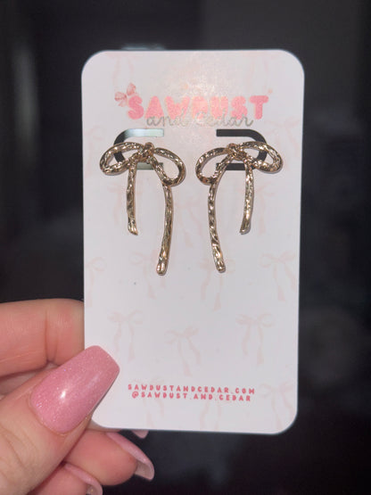 Golden Bow Stud Dangle Earrings