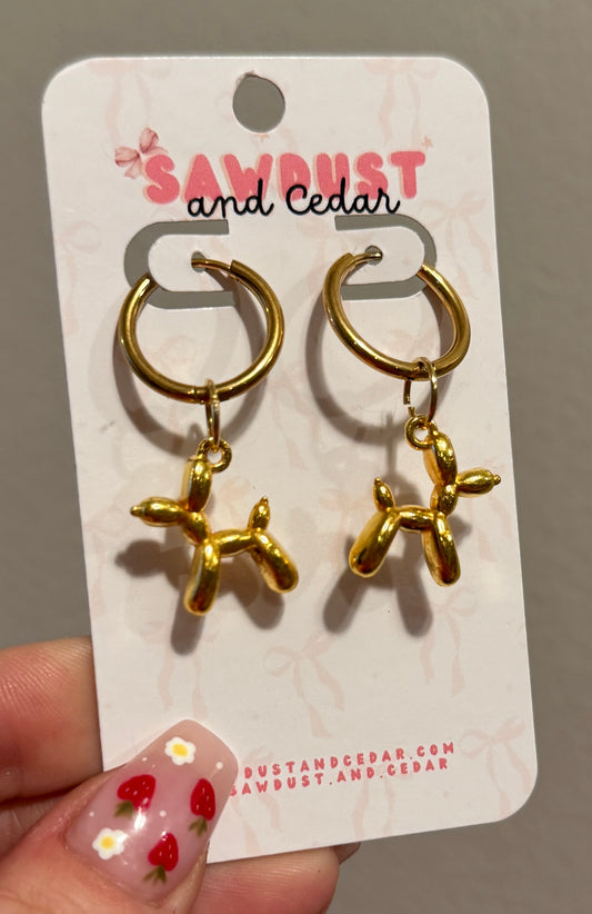 Gold Balloon Dog Hoops Earrings