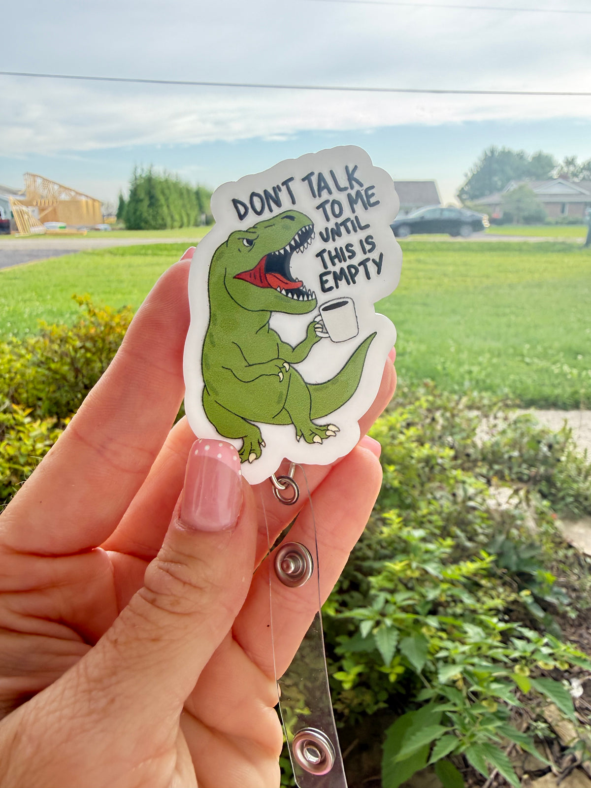 Coffee Dinosaur Badge Reel