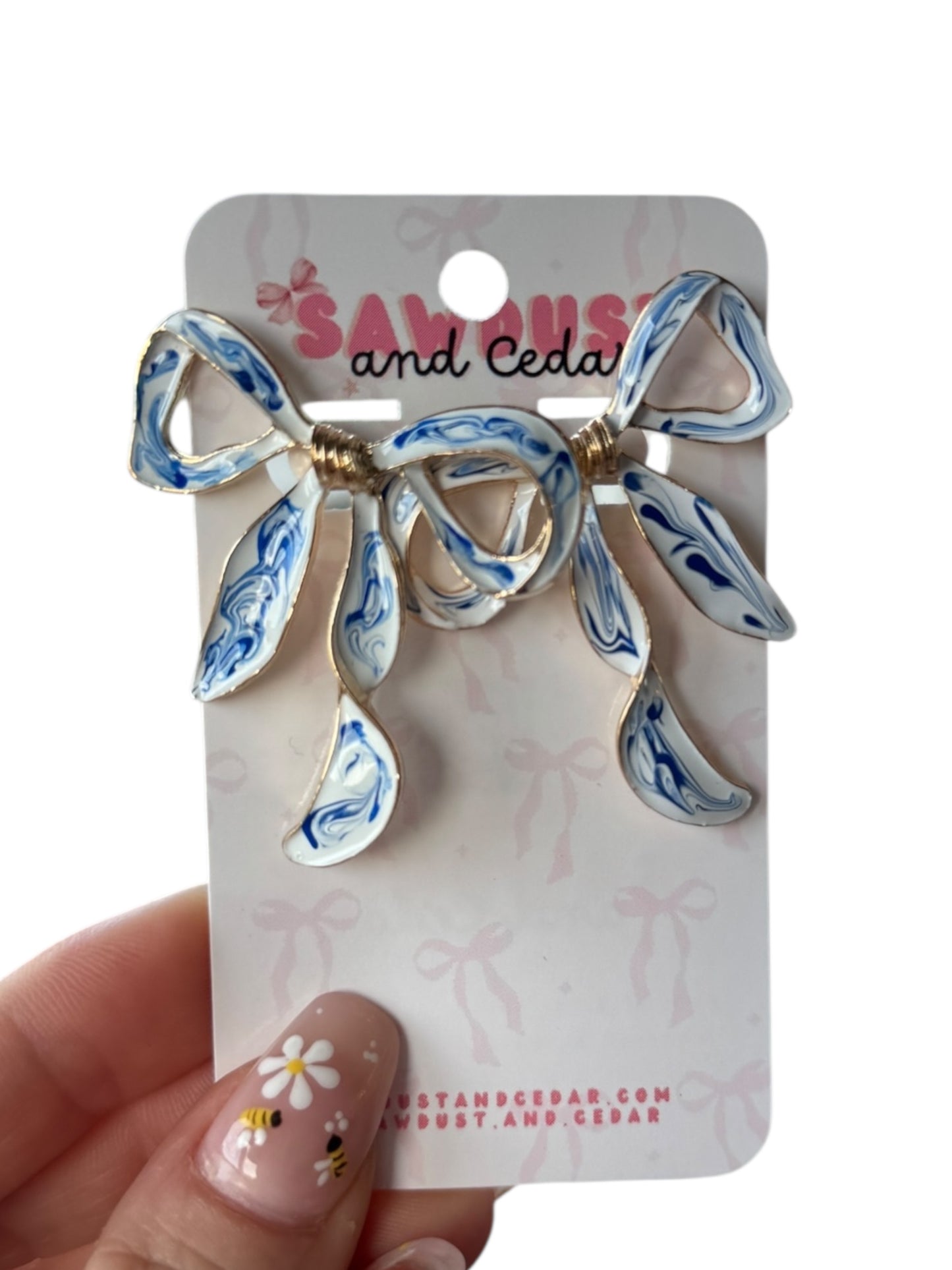 Blue Porcelain Bow Earrings