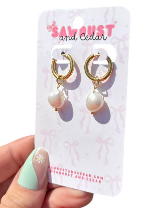 Golden Pearl Hoops
