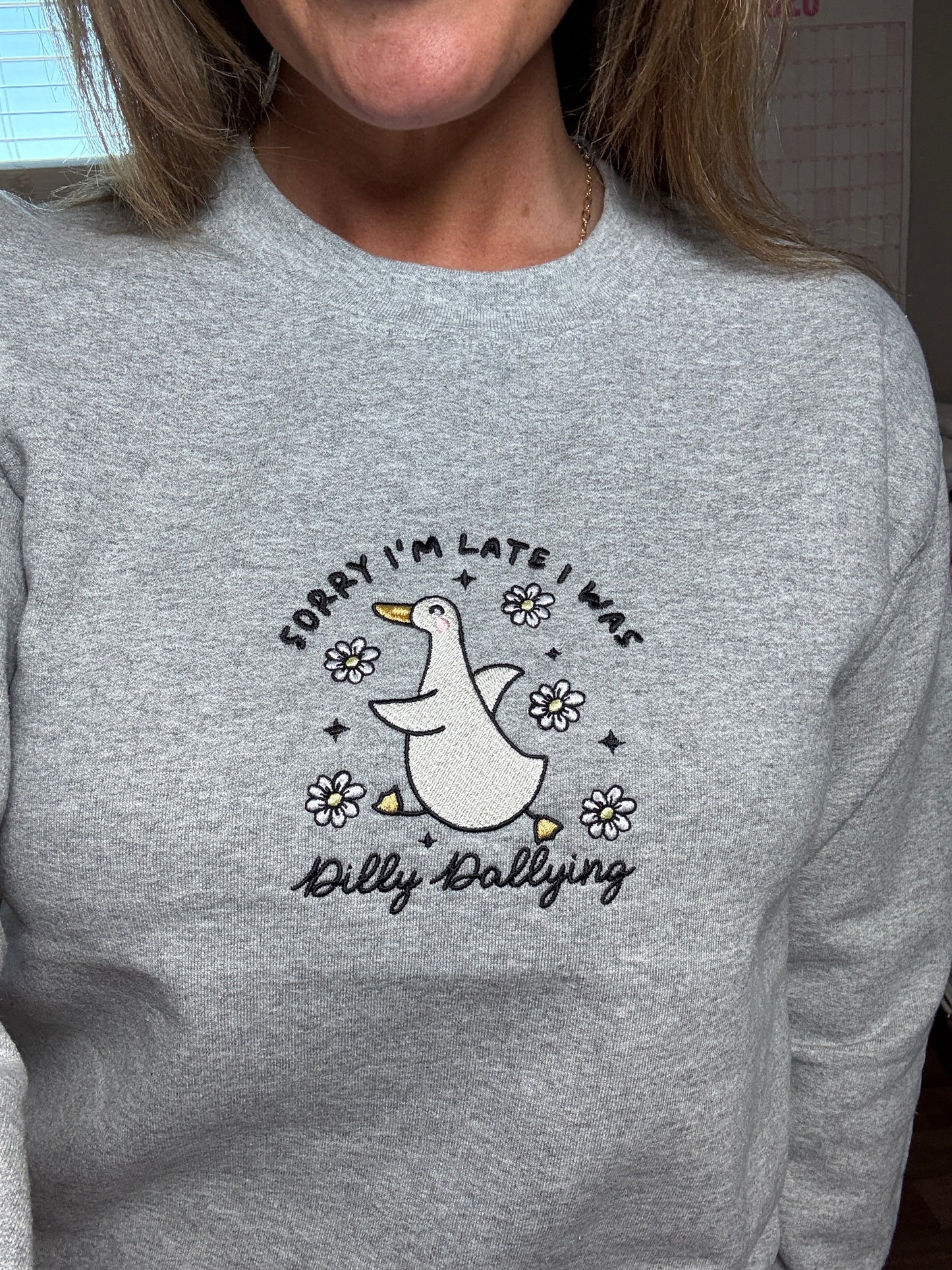 Dilly Dallying Goose Embroidered Crewneck by Sawdust and Cedar