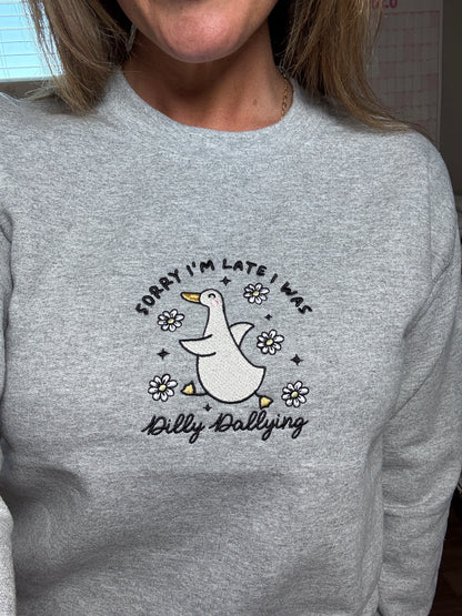 Dilly Dallying Goose Embroidered Crewneck by Sawdust and Cedar