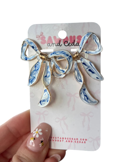 Blue Porcelain Bow Earrings