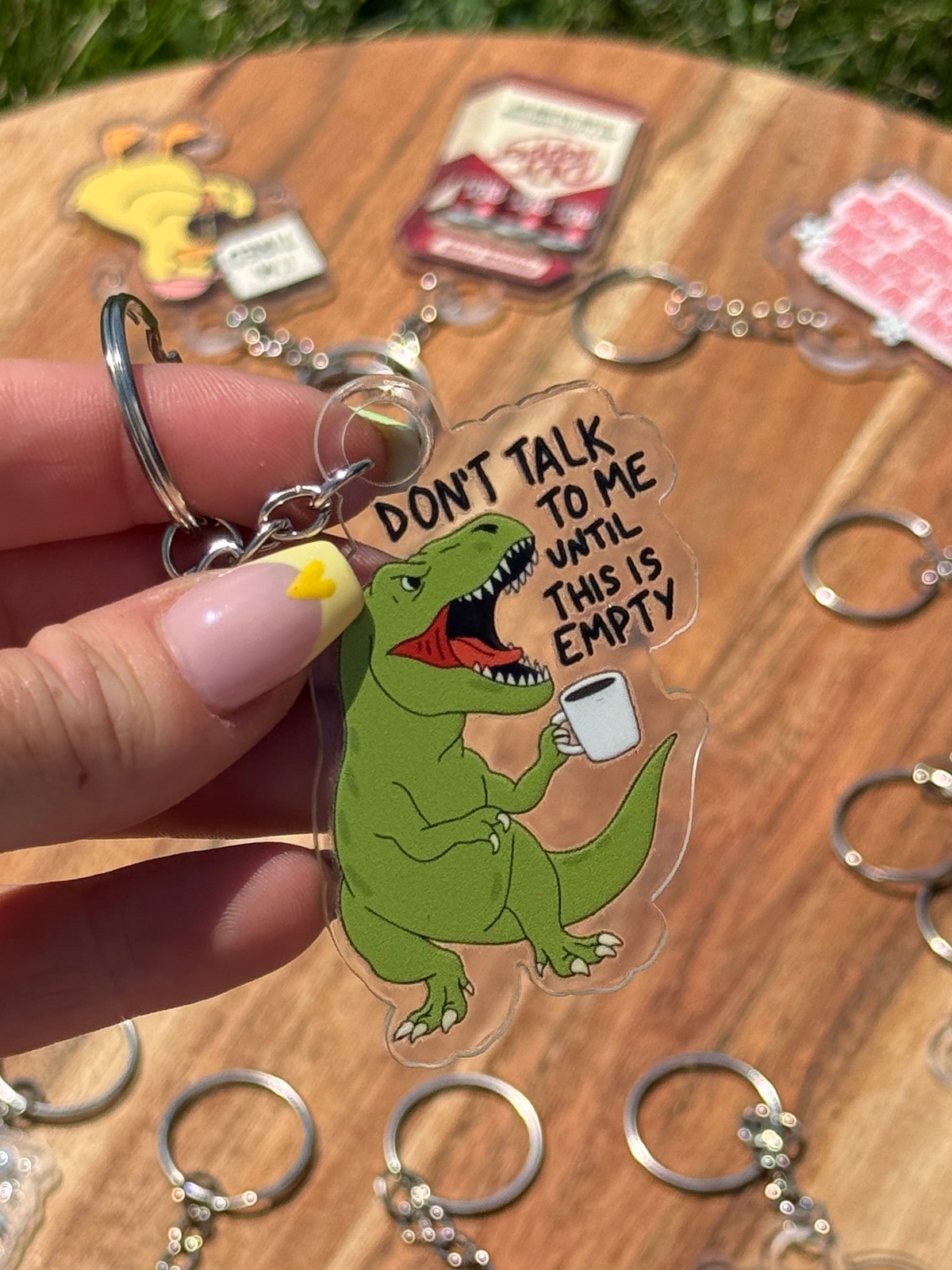 Coffee Dinosaur Keychain or Hanger