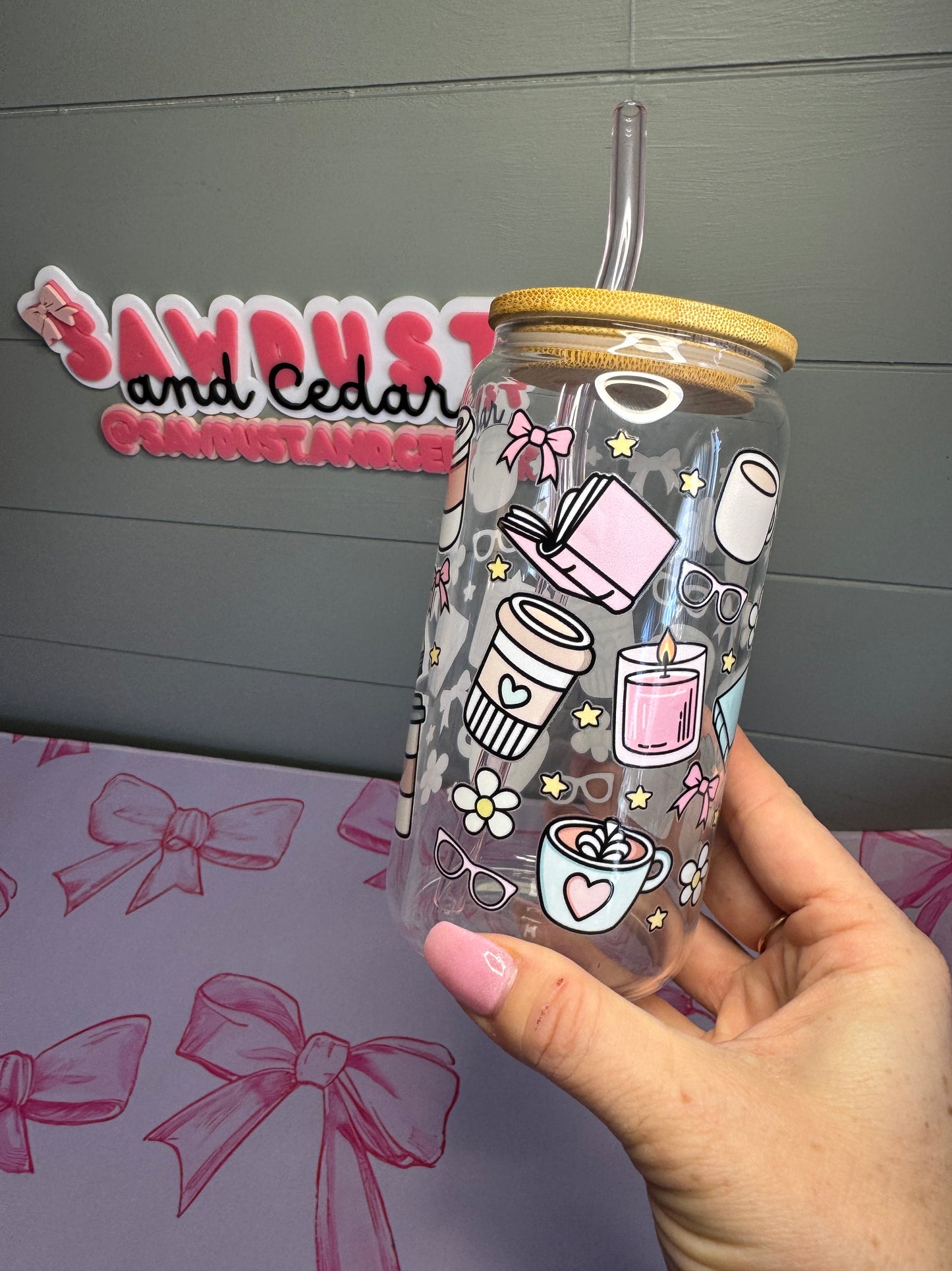 Cozy Book Girly Glass Cup